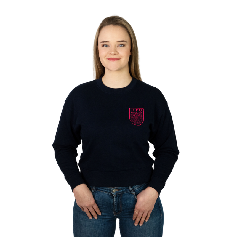 Damen Cropped Sweater navy - pinkes Wappen
