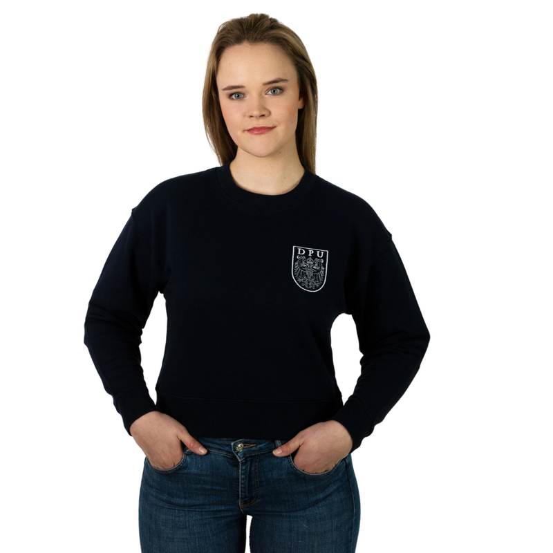 Damen Cropped Sweater navy - weißes Wappen
